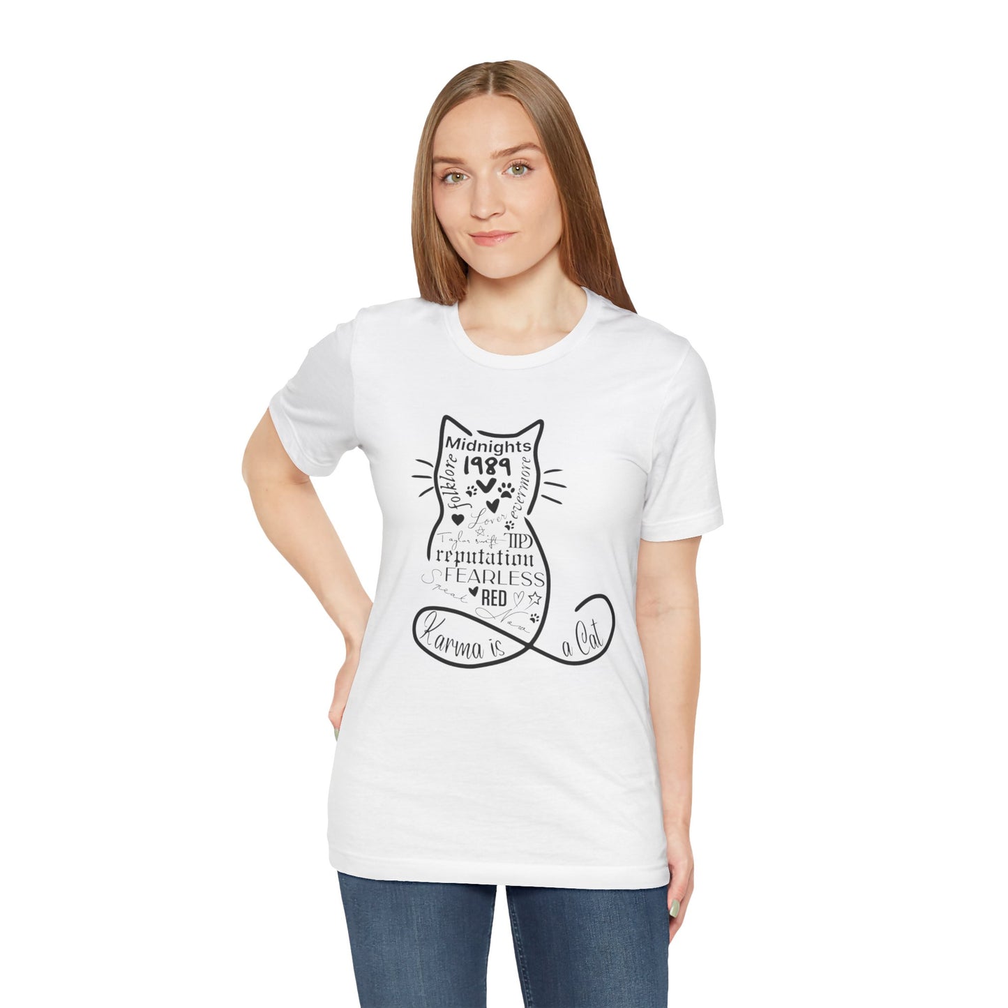 Whimsical "Karma Is A Cat" Fan Tee