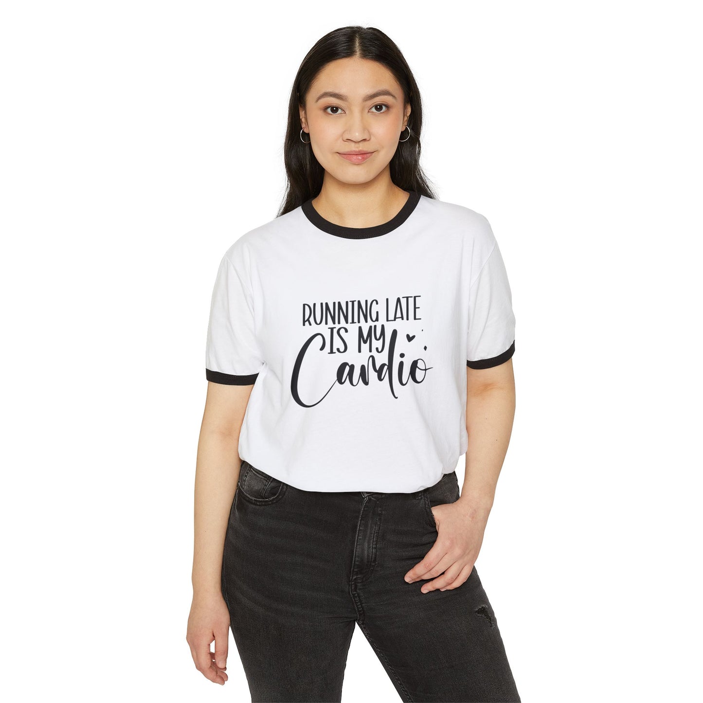 Women's "Running Late" Cotton Ringer Fitness Tee