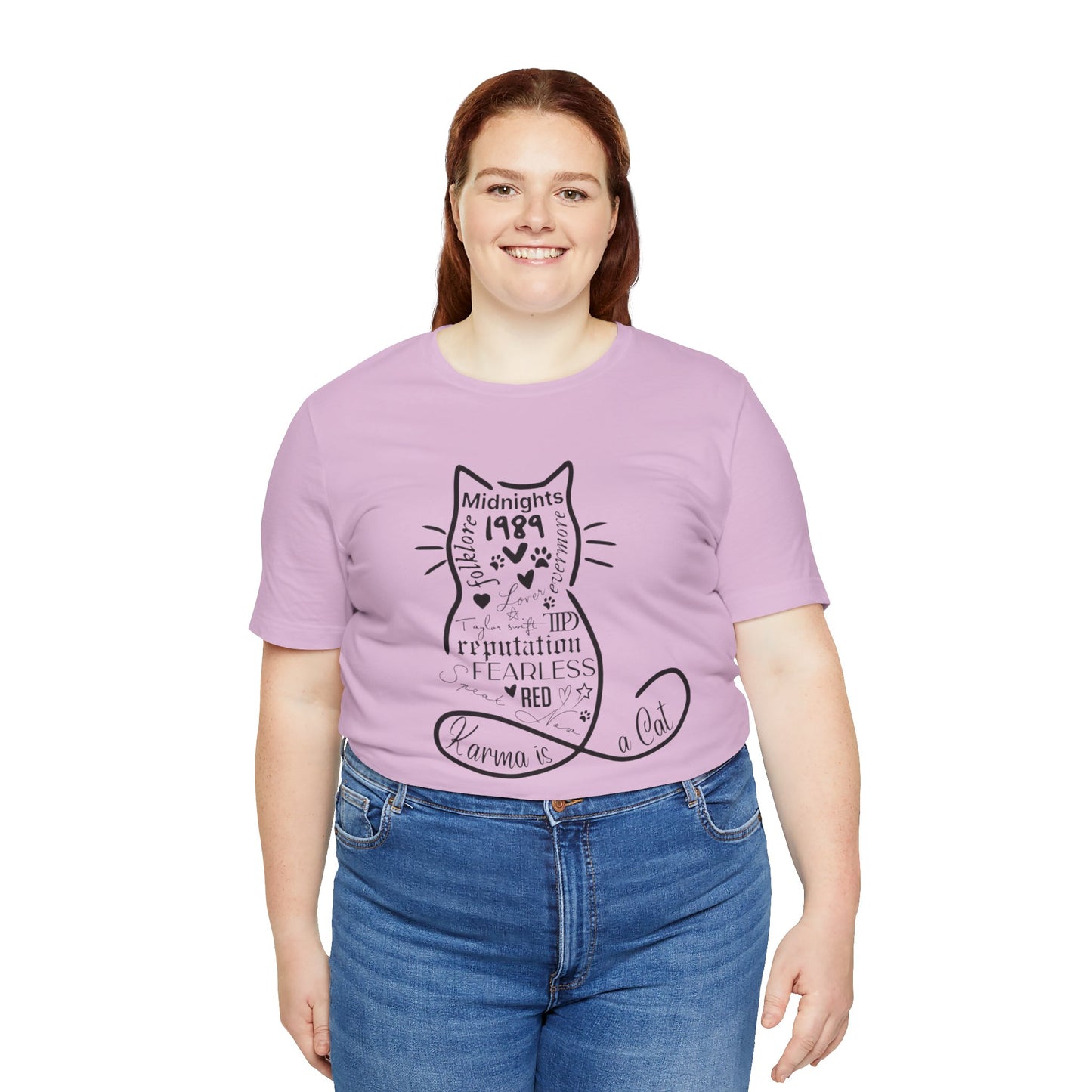 Whimsical "Karma Is A Cat" Fan Tee