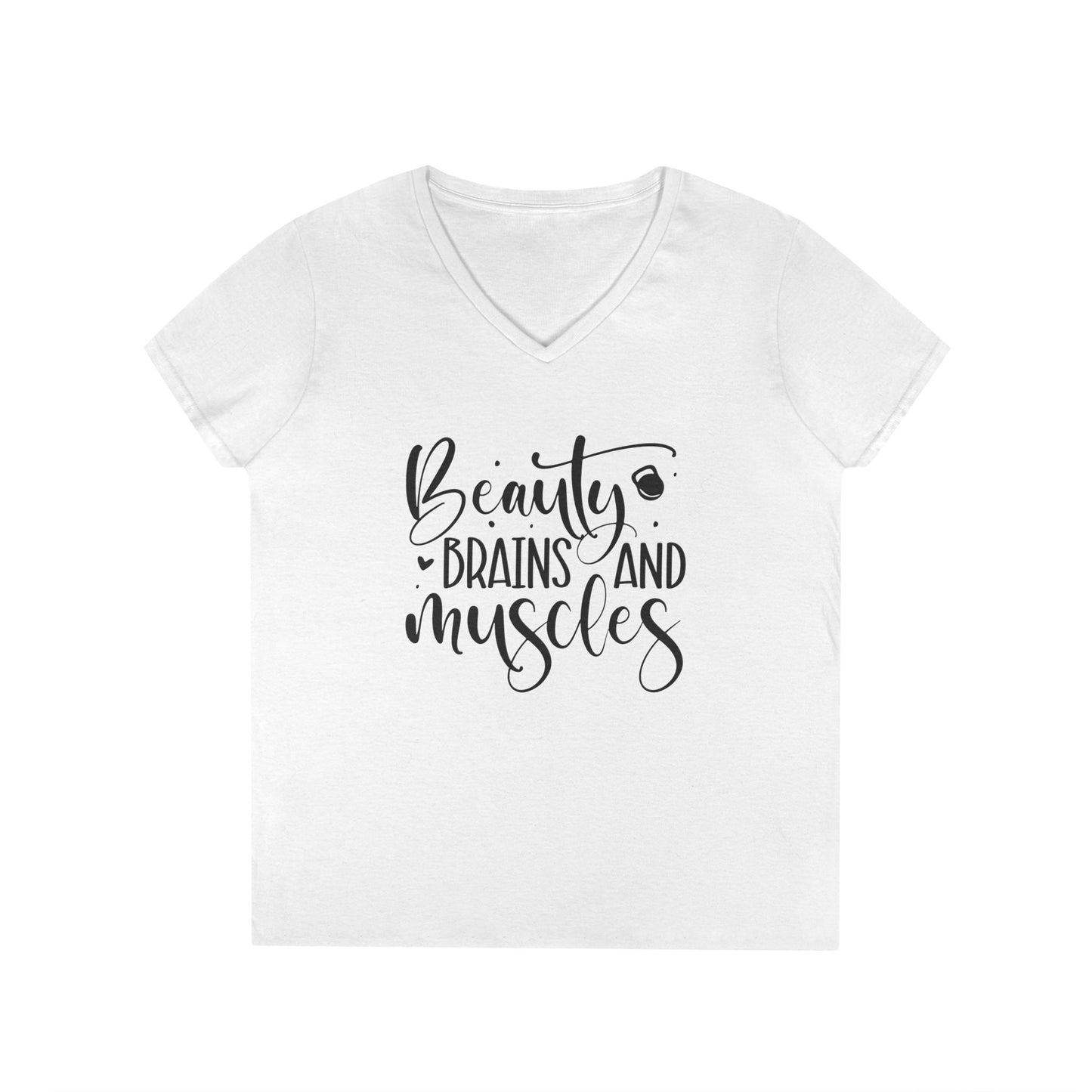Women's "Beauty, Brains, and Muscles" V-Neck Tee