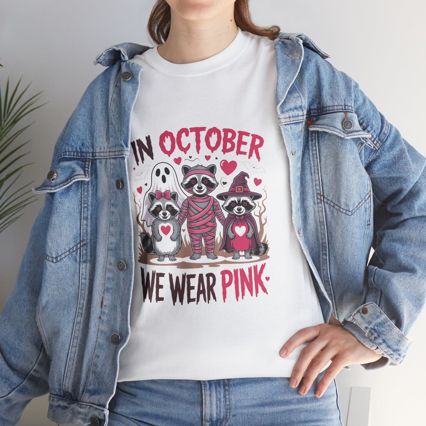 Breast Cancer Awareness "In October We Wear Pink" Raccoon Tee