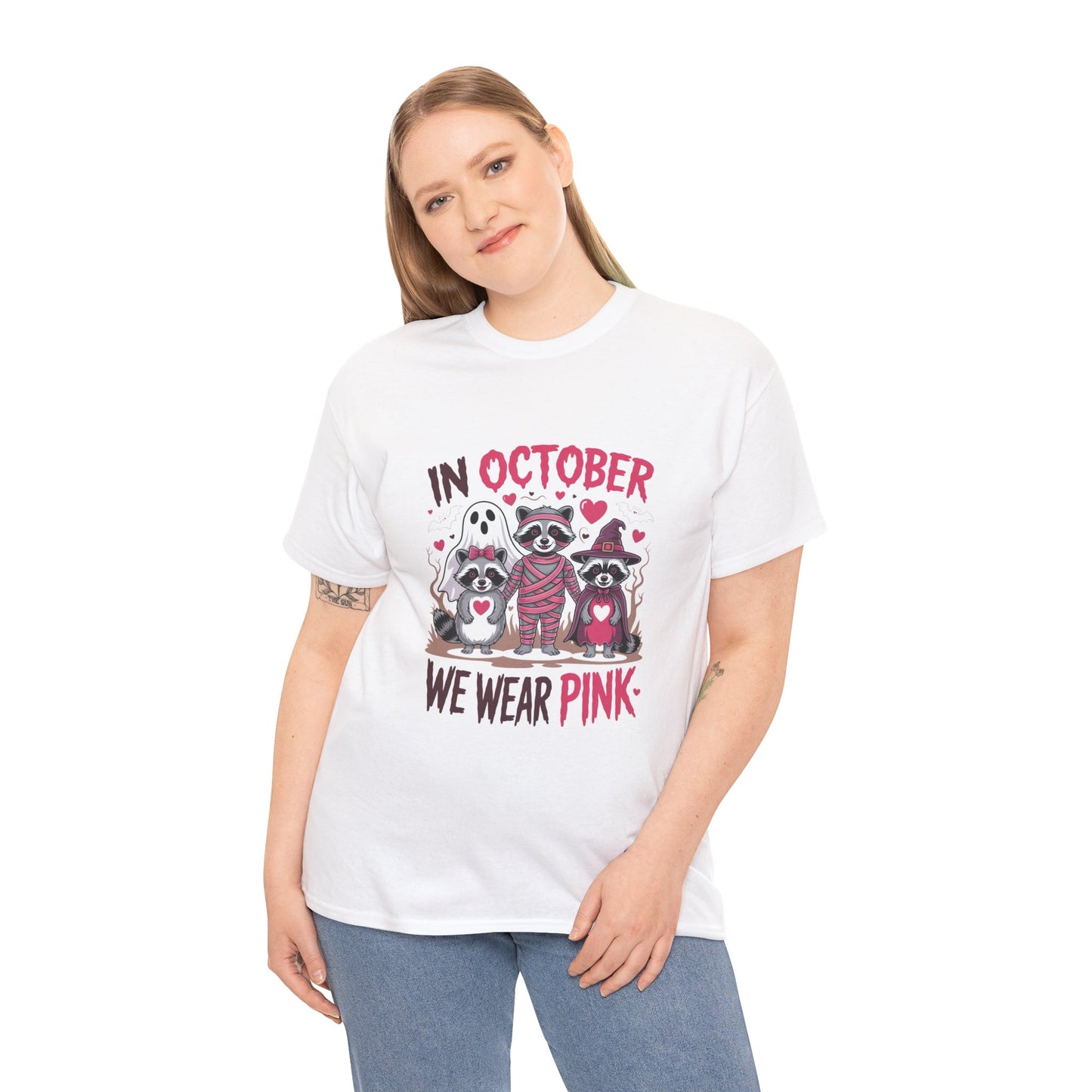 Breast Cancer Awareness "In October We Wear Pink" Raccoon Tee