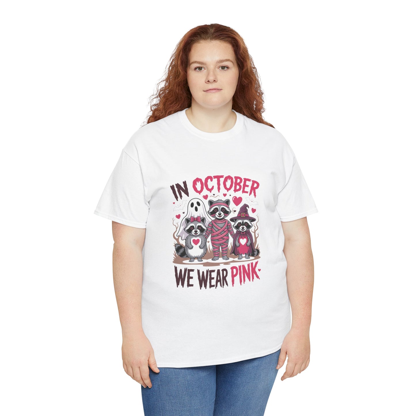 Breast Cancer Awareness "In October We Wear Pink" Raccoon Tee