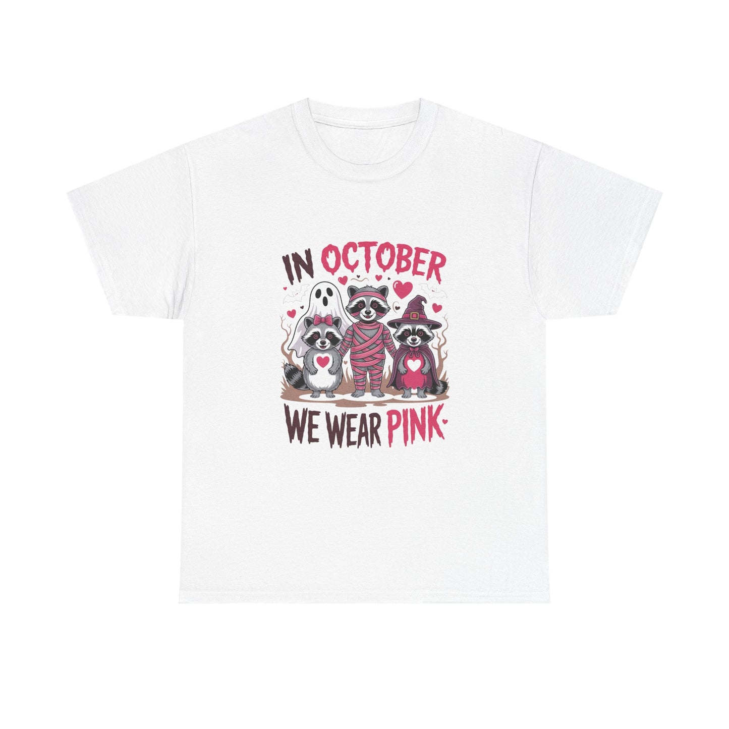 Breast Cancer Awareness "In October We Wear Pink" Raccoon Tee