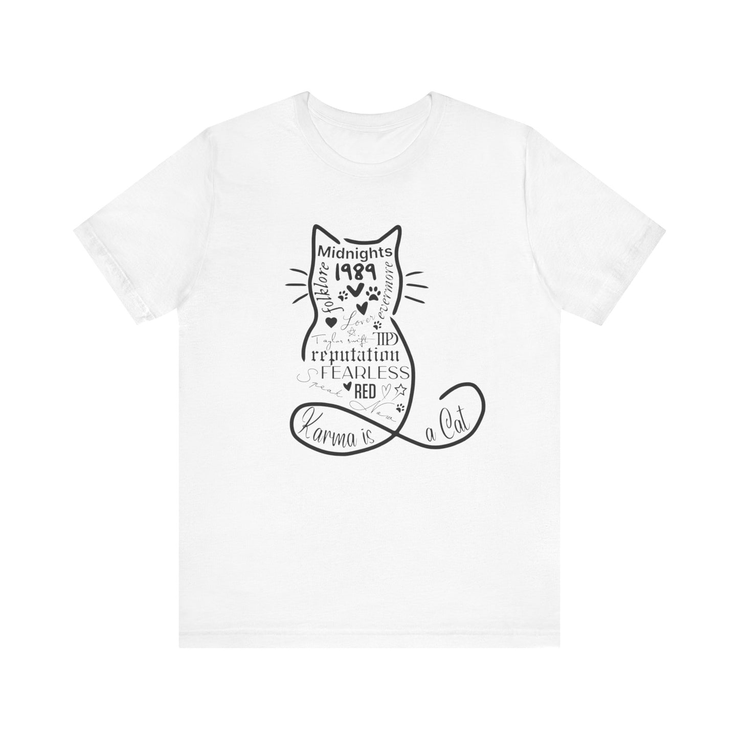 Whimsical "Karma Is A Cat" Fan Tee
