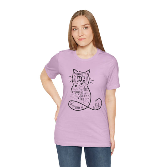 Whimsical "Karma Is A Cat" Fan Tee