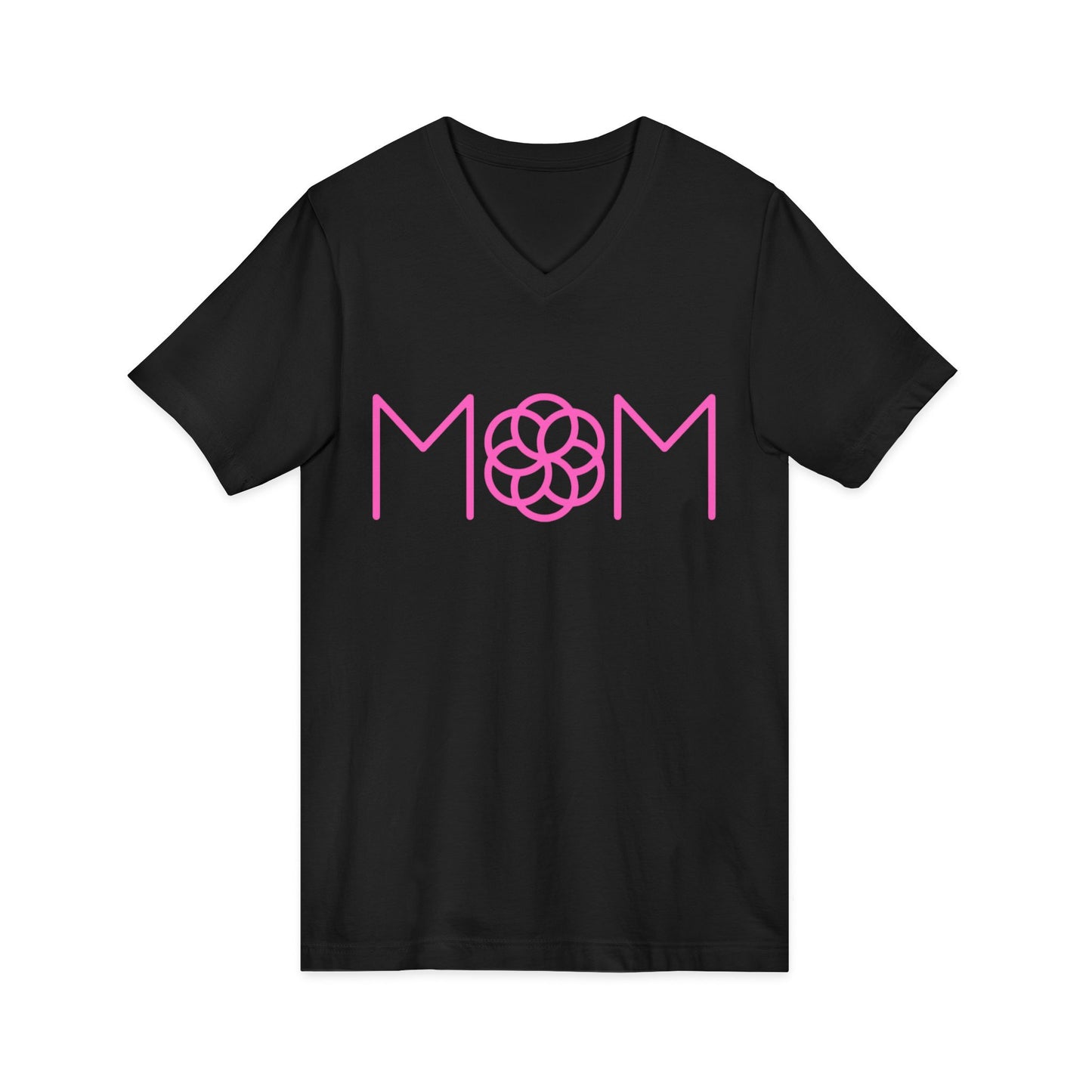 Mom Floral Logo V‑Neck Tee — Pink Minimalist Mother's Day Shirt
