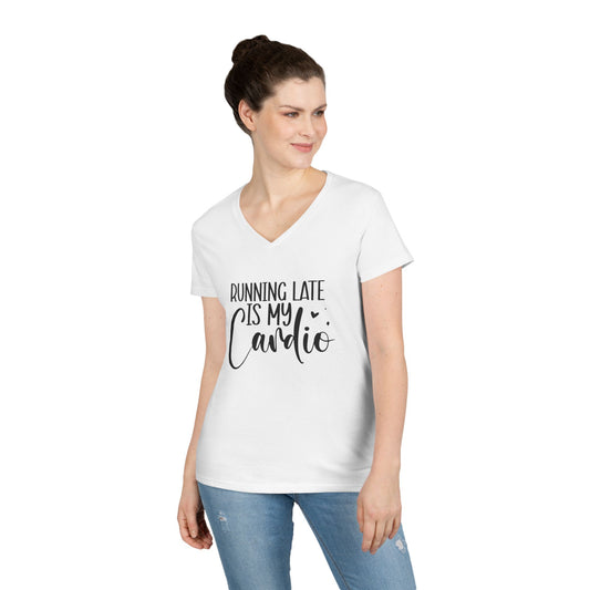 Women's "Running Late Is My Cardio" V-Neck Fitness Tee