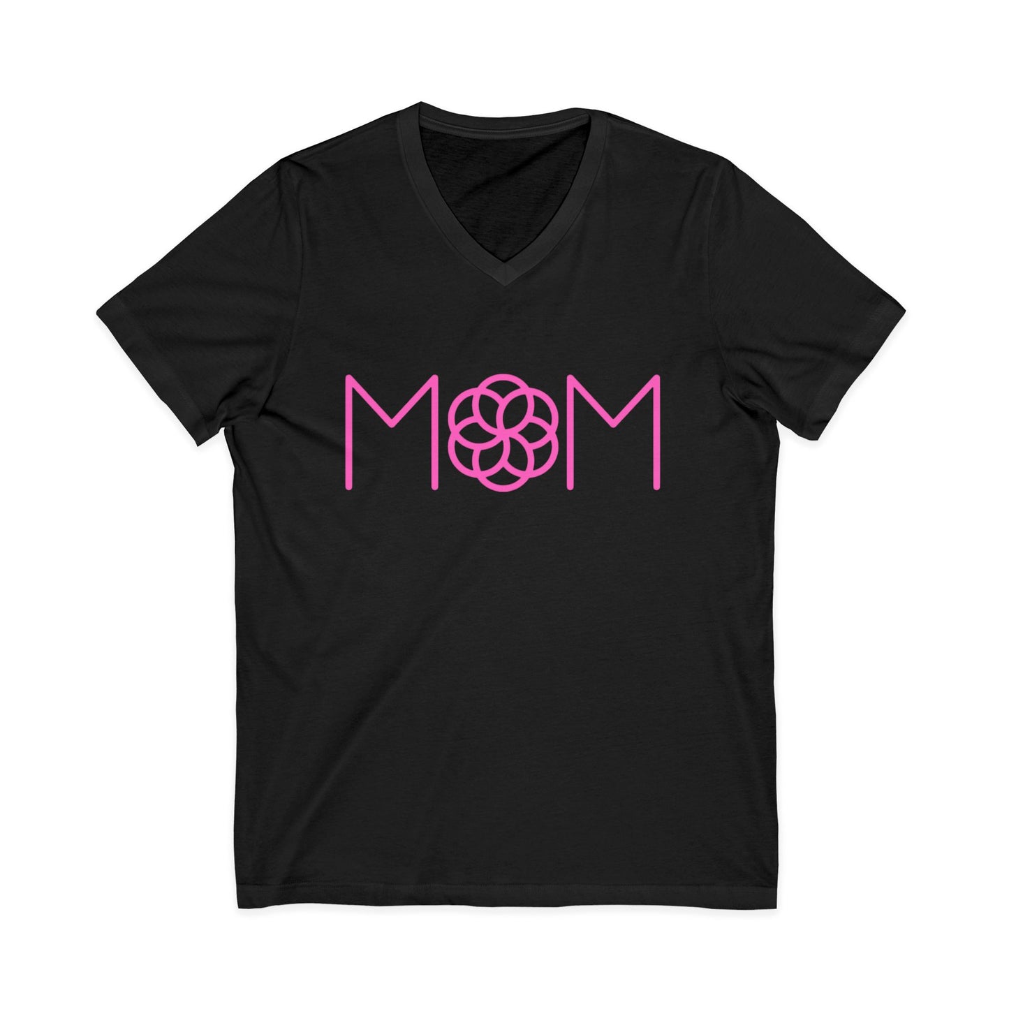 Mom Floral Logo V‑Neck Tee — Pink Minimalist Mother's Day Shirt