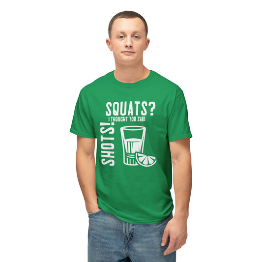 Men's / Women's / Unisex "Shots?" Motivational Fitness Tee