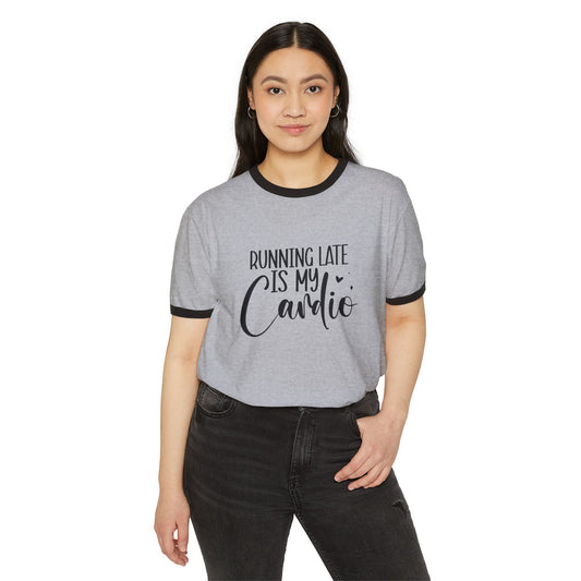 Women's "Running Late" Cotton Ringer Fitness Tee